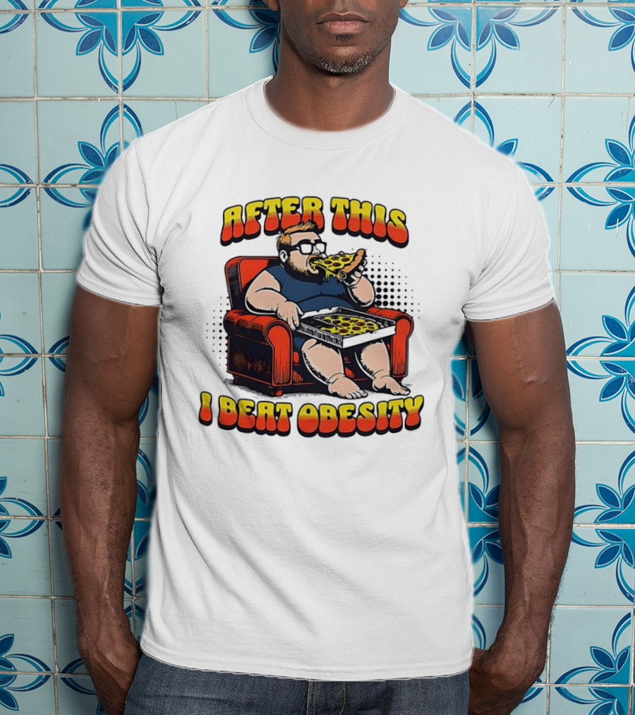 After This I Beat Obesity Pizza Eating Caricature T-Shirt