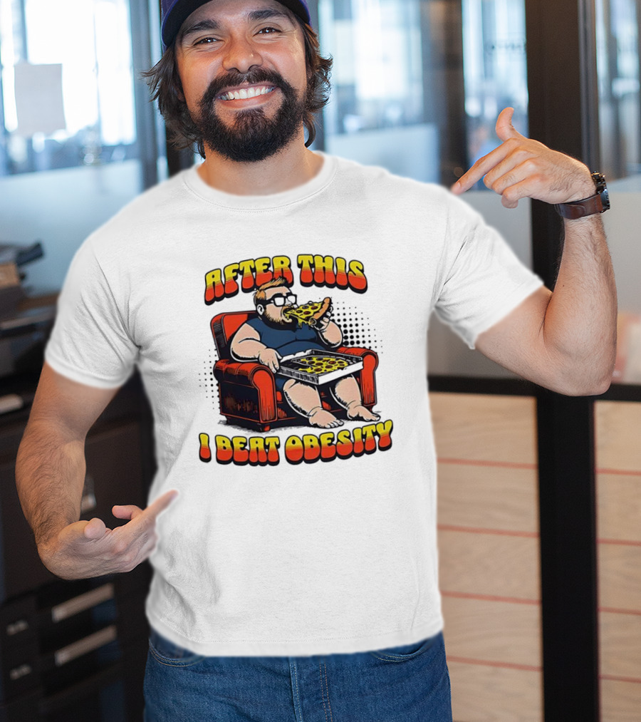 After This I Beat Obesity Pizza Eating Caricature T-Shirt