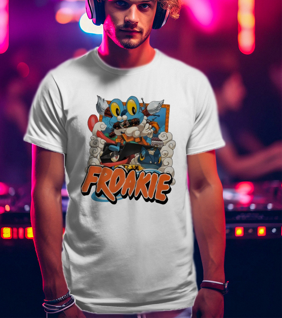 Froakie Ninja Adventure With Playful Clouds And Energetic Vibes T-Shirt