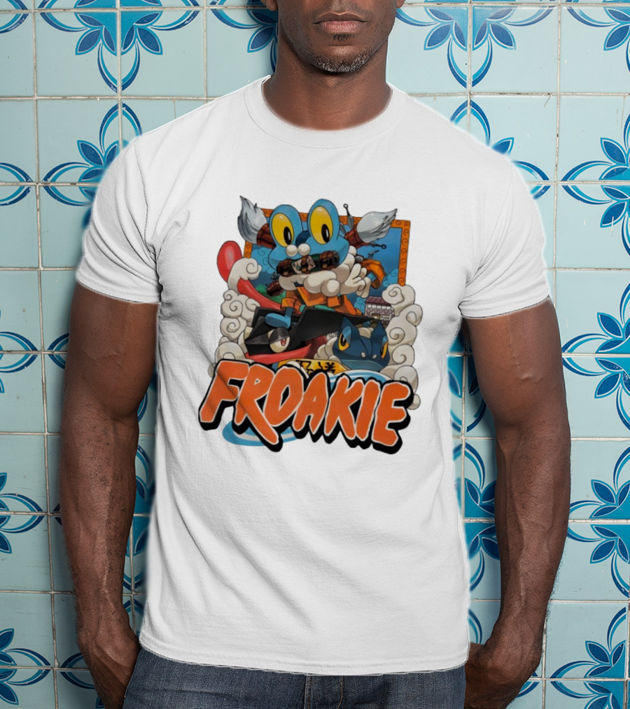 Froakie Ninja Adventure With Playful Clouds And Energetic Vibes T-Shirt