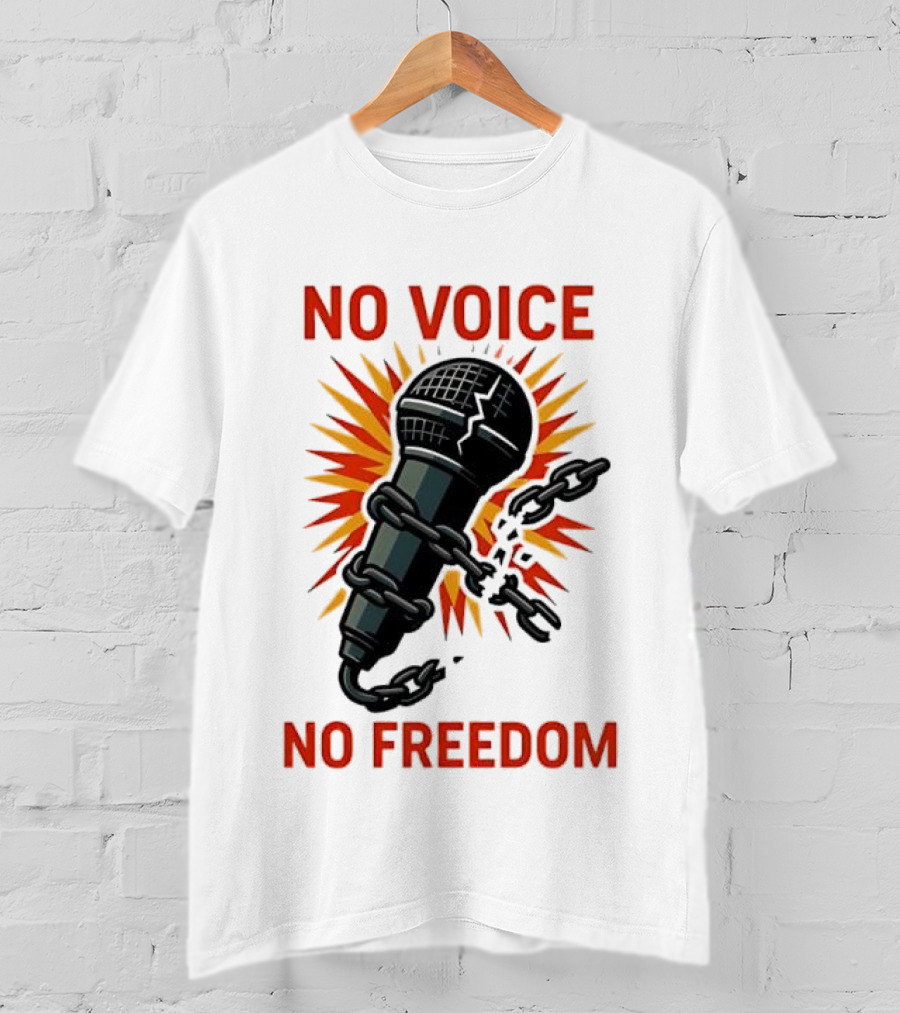 No Voice No Freedom Microphone And Chain Graphic T-Shirt