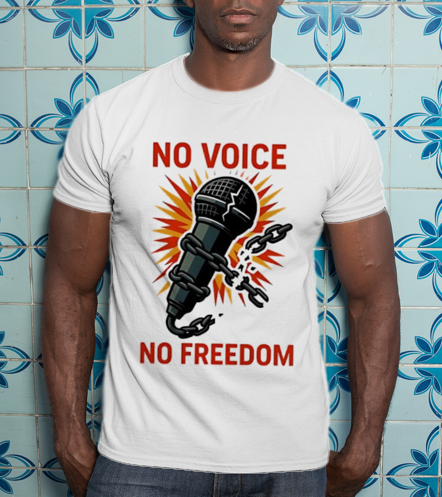 No Voice No Freedom Microphone And Chain Graphic T-Shirt