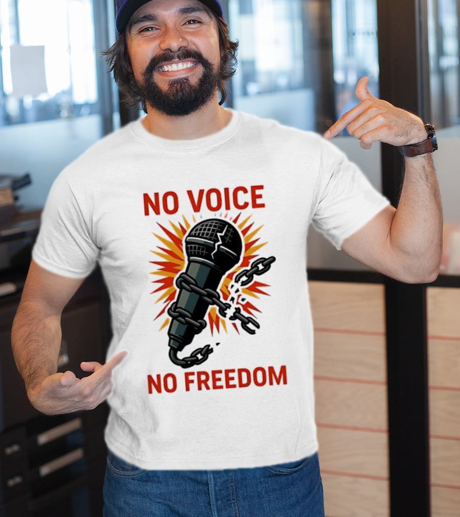 No Voice No Freedom Microphone And Chain Graphic T-Shirt