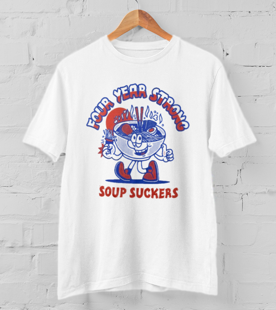 Four Year Strong Soup Suckers Retro Cartoon Bowl Character T-Shirt