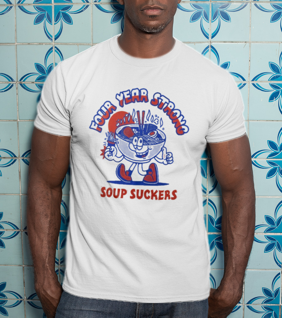 Four Year Strong Soup Suckers Retro Cartoon Bowl Character T-Shirt