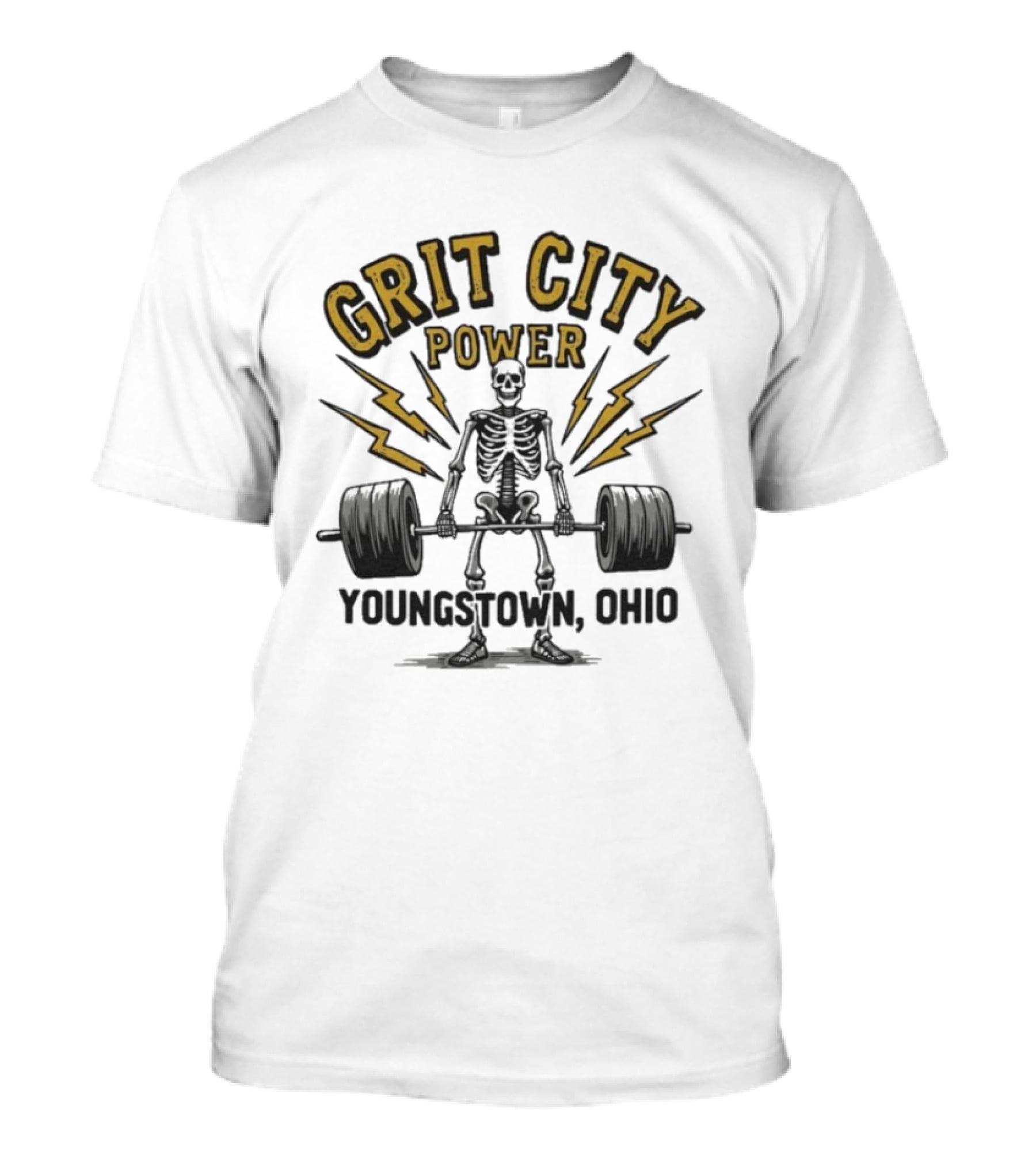 Grit City Power Youngstown Ohio Skeleton Weightlifting Strength T-Shirt