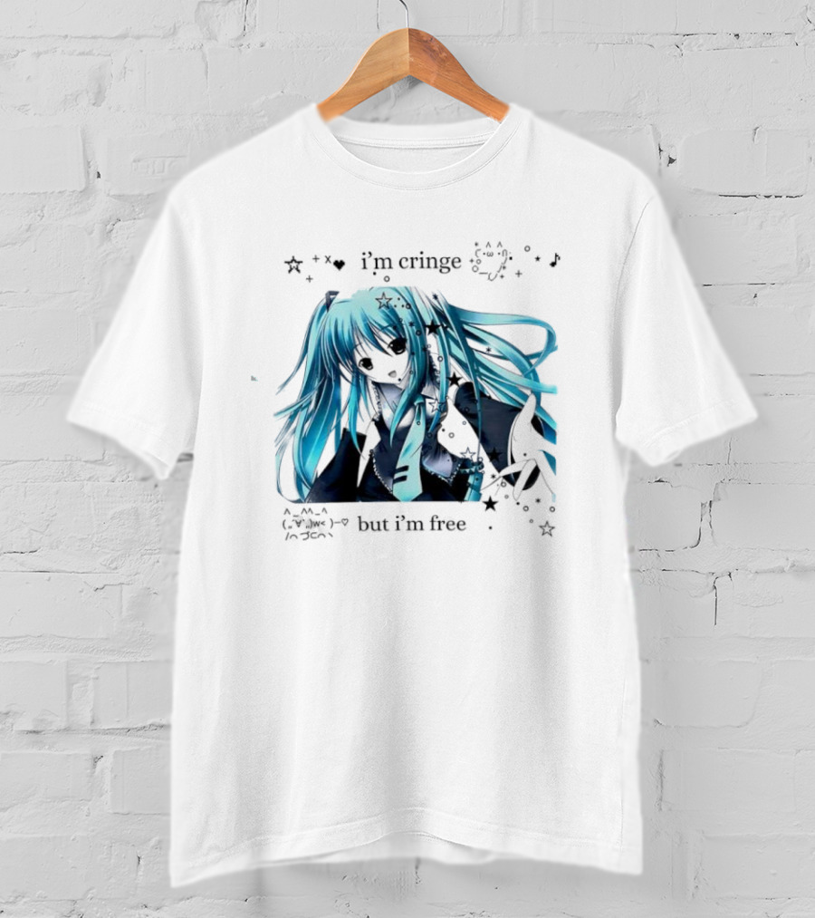 I'm Cringe But I'm Free Anime Blue Hair Character Stars T-Shirt