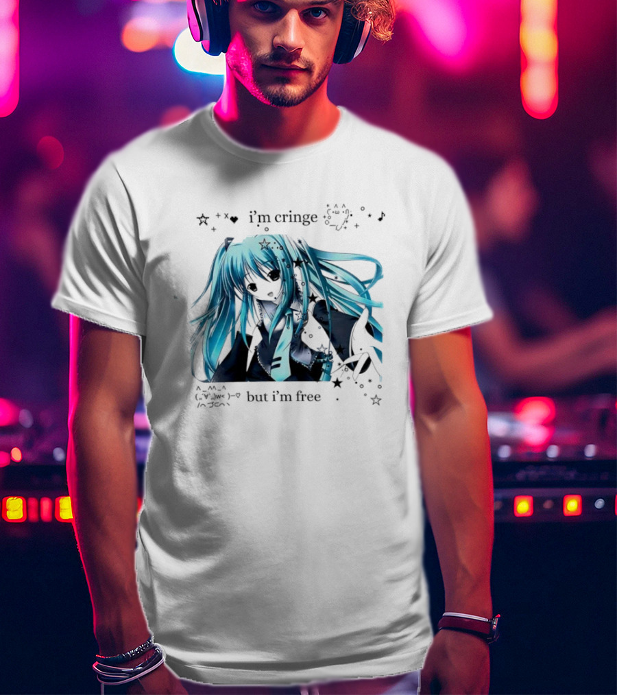I'm Cringe But I'm Free Anime Blue Hair Character Stars T-Shirt