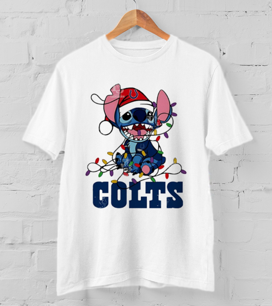 Indianapolis Colts Stitch Christmas Lights NFL Fan Art T-Shirt