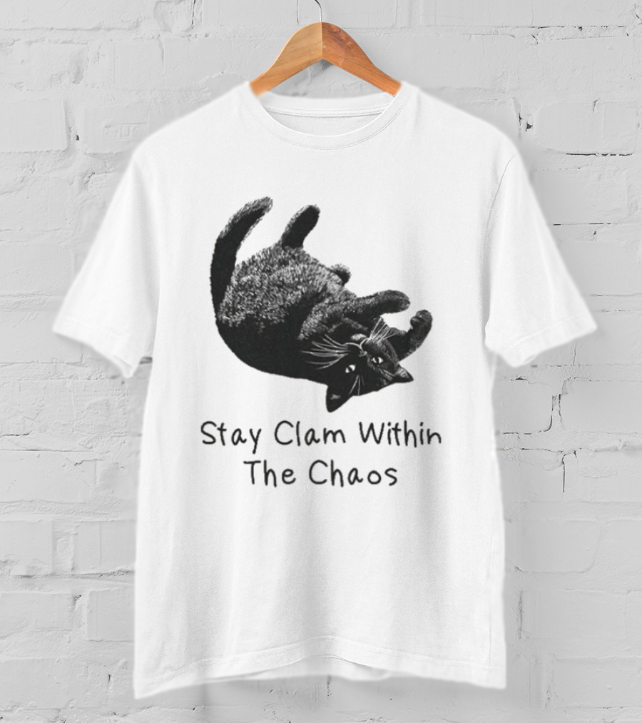 Stay Calm Within The Chaos Cat Pawsitive Vibes Black Feline T-Shirt