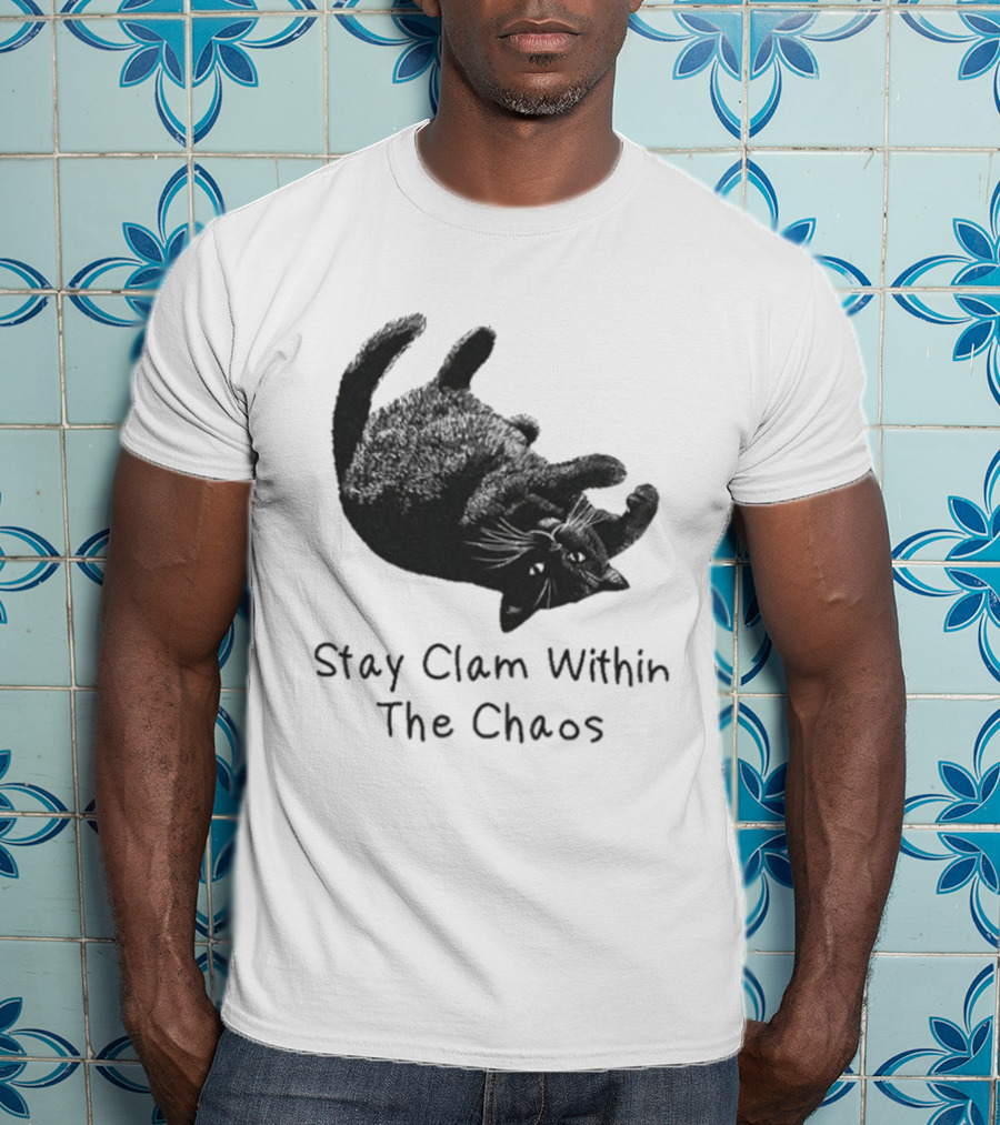 Stay Calm Within The Chaos Cat Pawsitive Vibes Black Feline T-Shirt