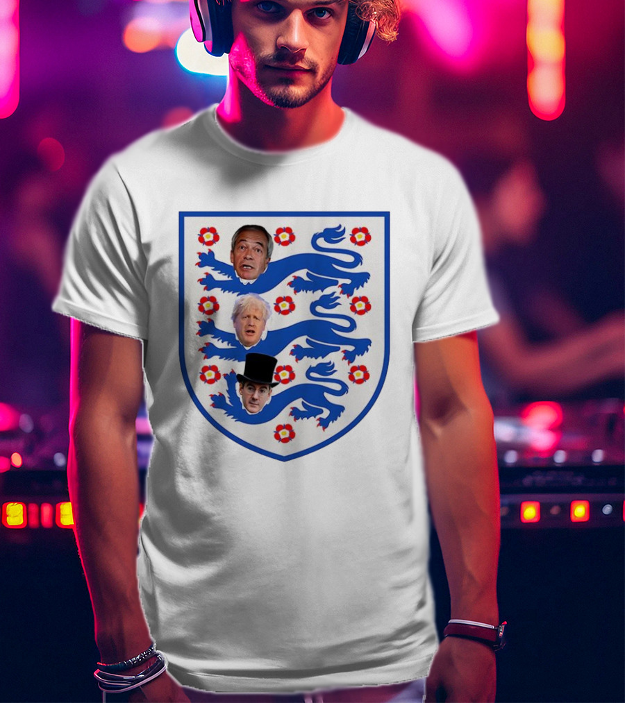 Nigel Farage Boris Johnson Jacob Rees Mogg England Three Lions Flag T-Shirt