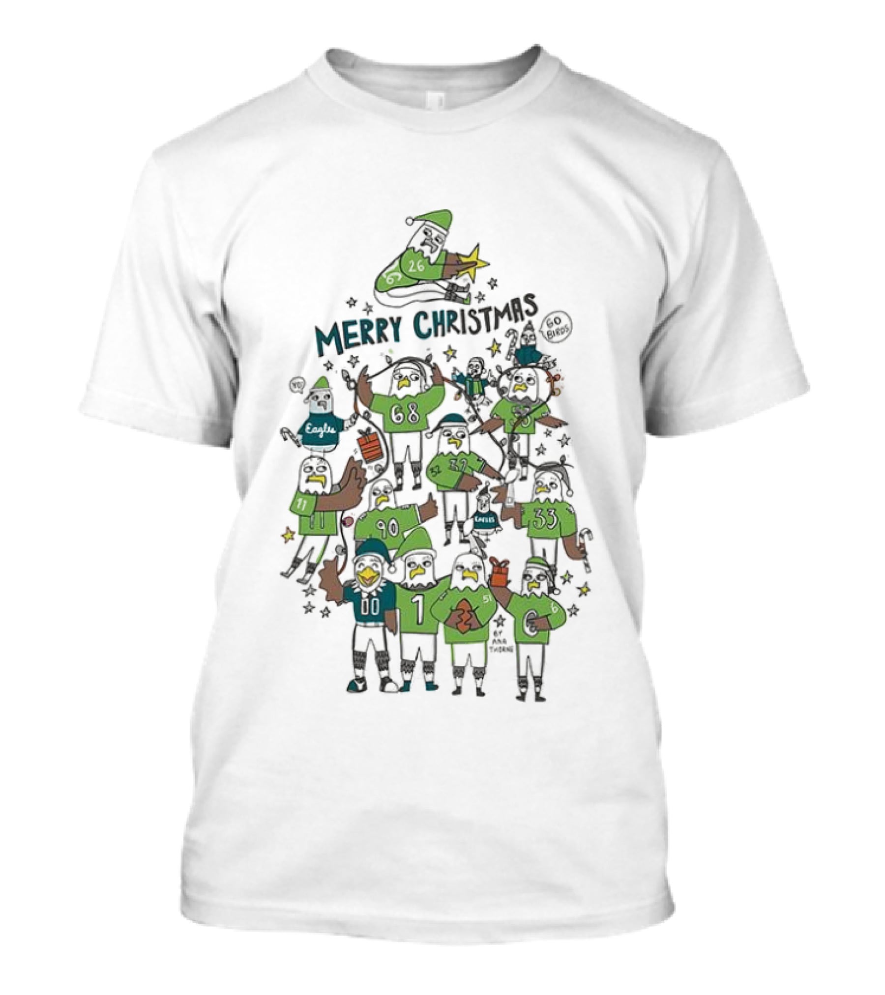 Philadelphia Eagles Merry Christmas Mascot Tree Football T-Shirt