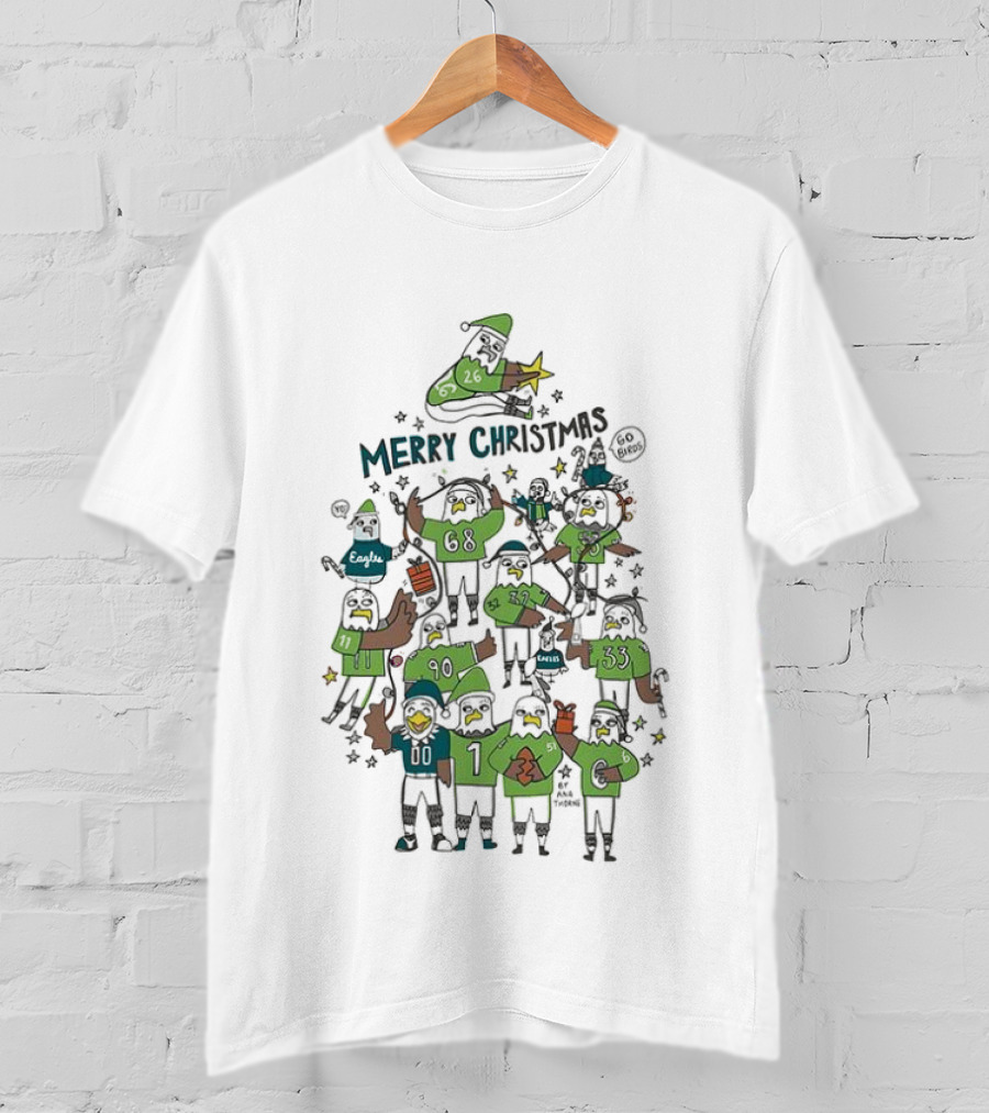 Philadelphia Eagles Merry Christmas Mascot Tree Football T-Shirt