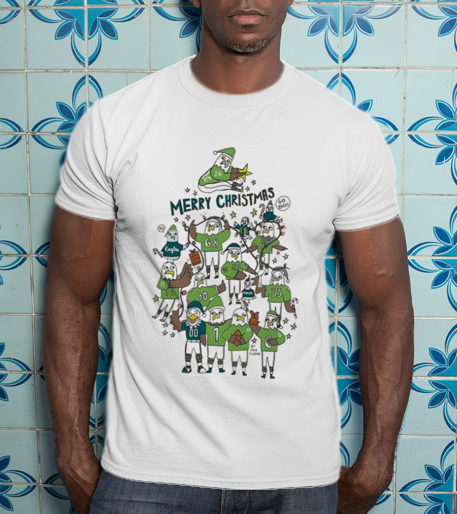 Philadelphia Eagles Merry Christmas Mascot Tree Football T-Shirt