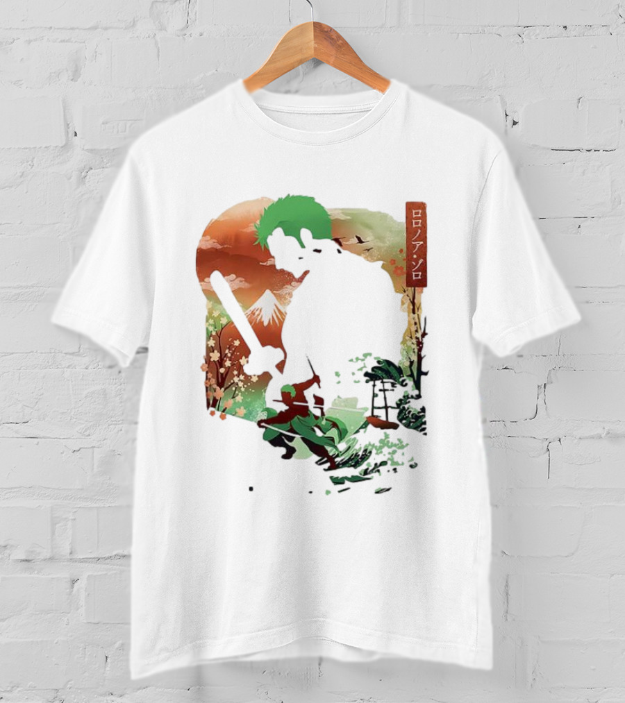Roronoa Zoro One Piece Ukiyo-e Lunar New Year Silhouette Art Japanese Style T-Shirt