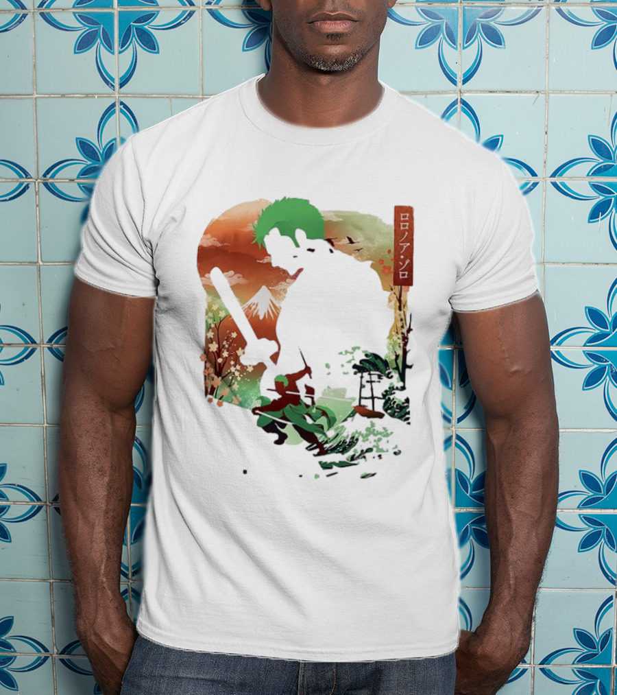Roronoa Zoro One Piece Ukiyo-e Lunar New Year Silhouette Art Japanese Style T-Shirt