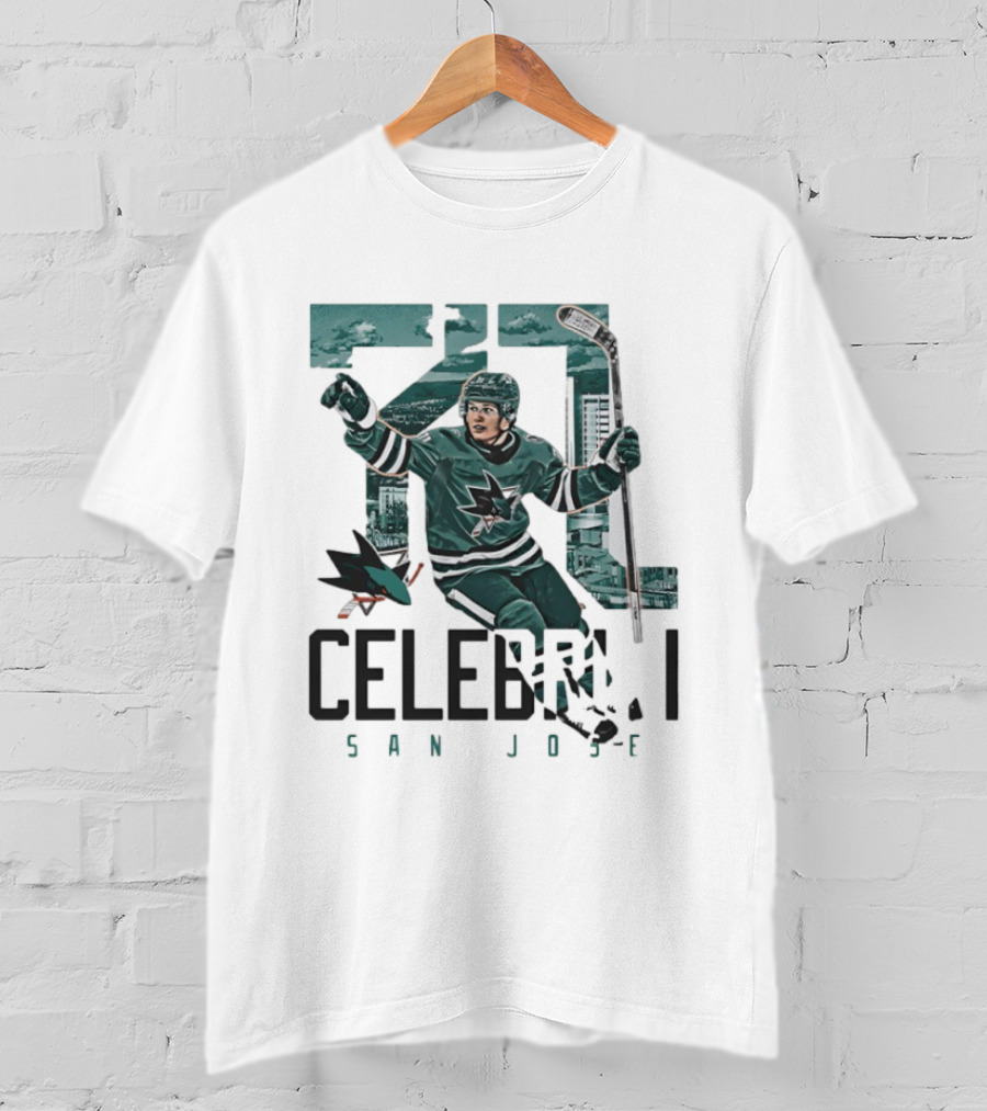 San Jose Sharks 71 Celebrini Landmark Skyline Hockey T-Shirt