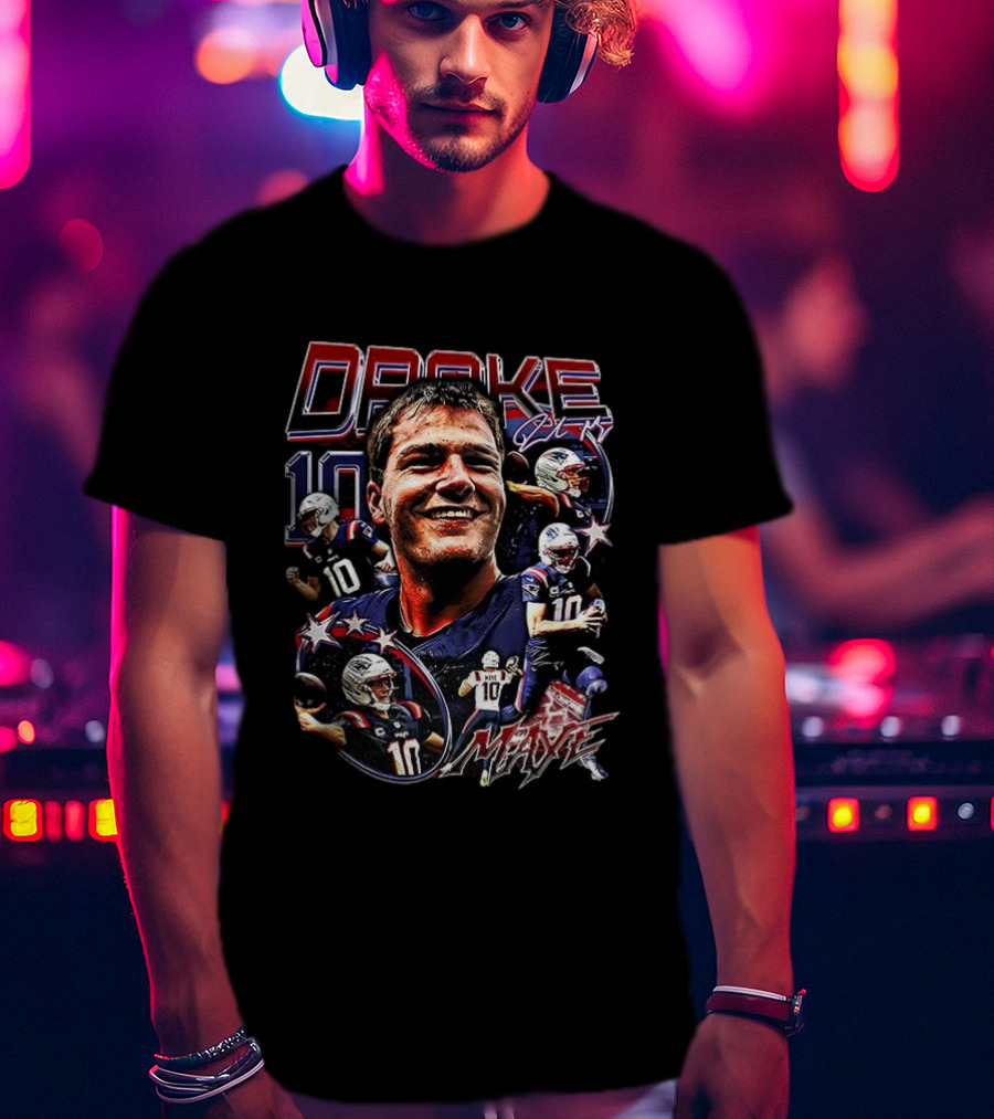 Drake Maye 10 New England Patriots NFL Vintage Signature T-Shirt
