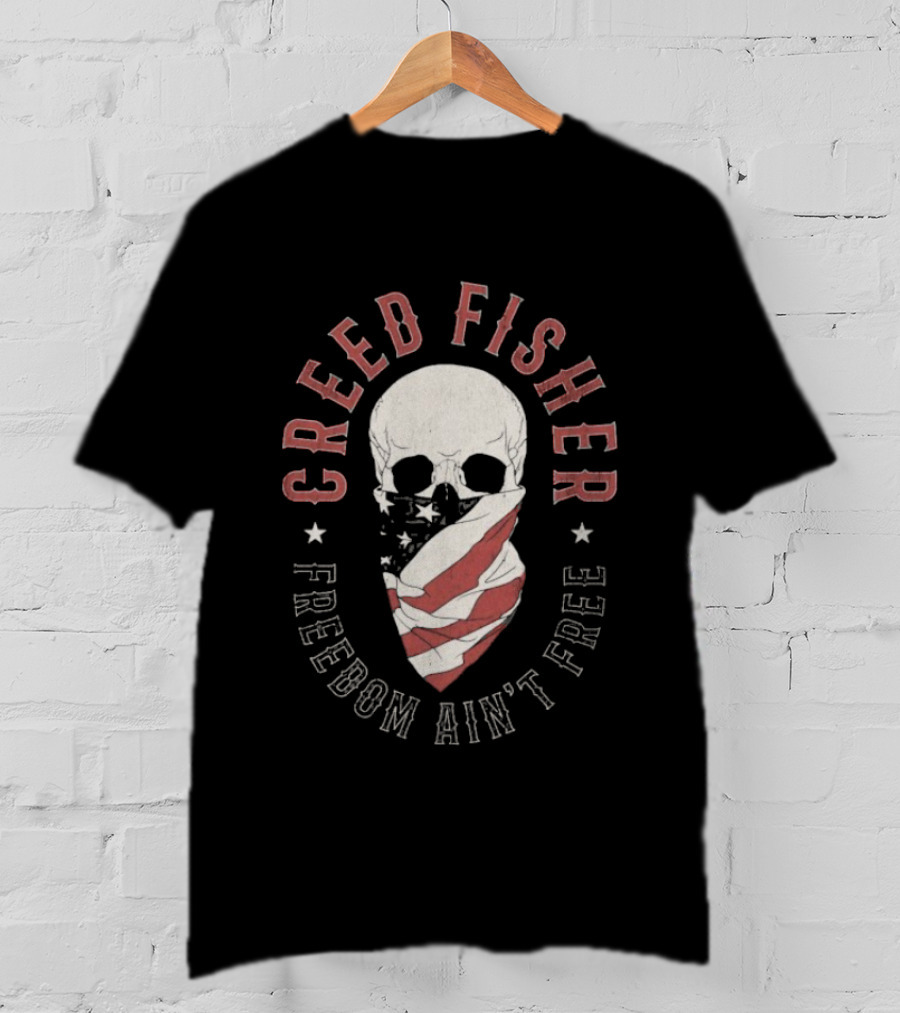 Creed Fisher Freedom Ain't Free Skull American Flag Bandana T-Shirt