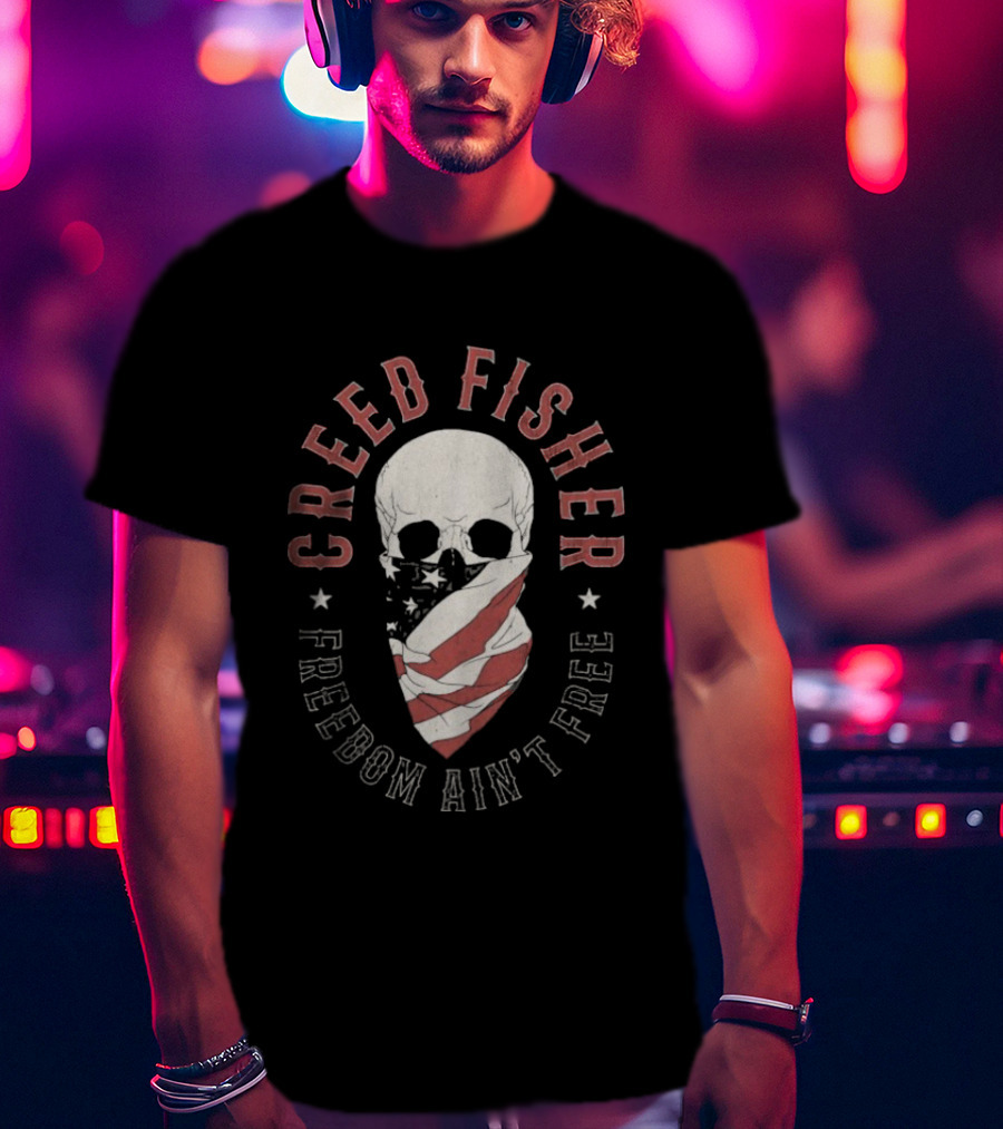 Creed Fisher Freedom Ain't Free Skull American Flag Bandana T-Shirt