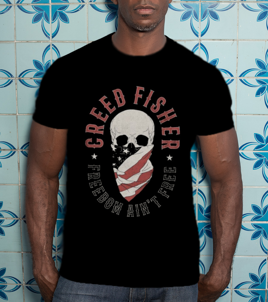 Creed Fisher Freedom Ain't Free Skull American Flag Bandana T-Shirt