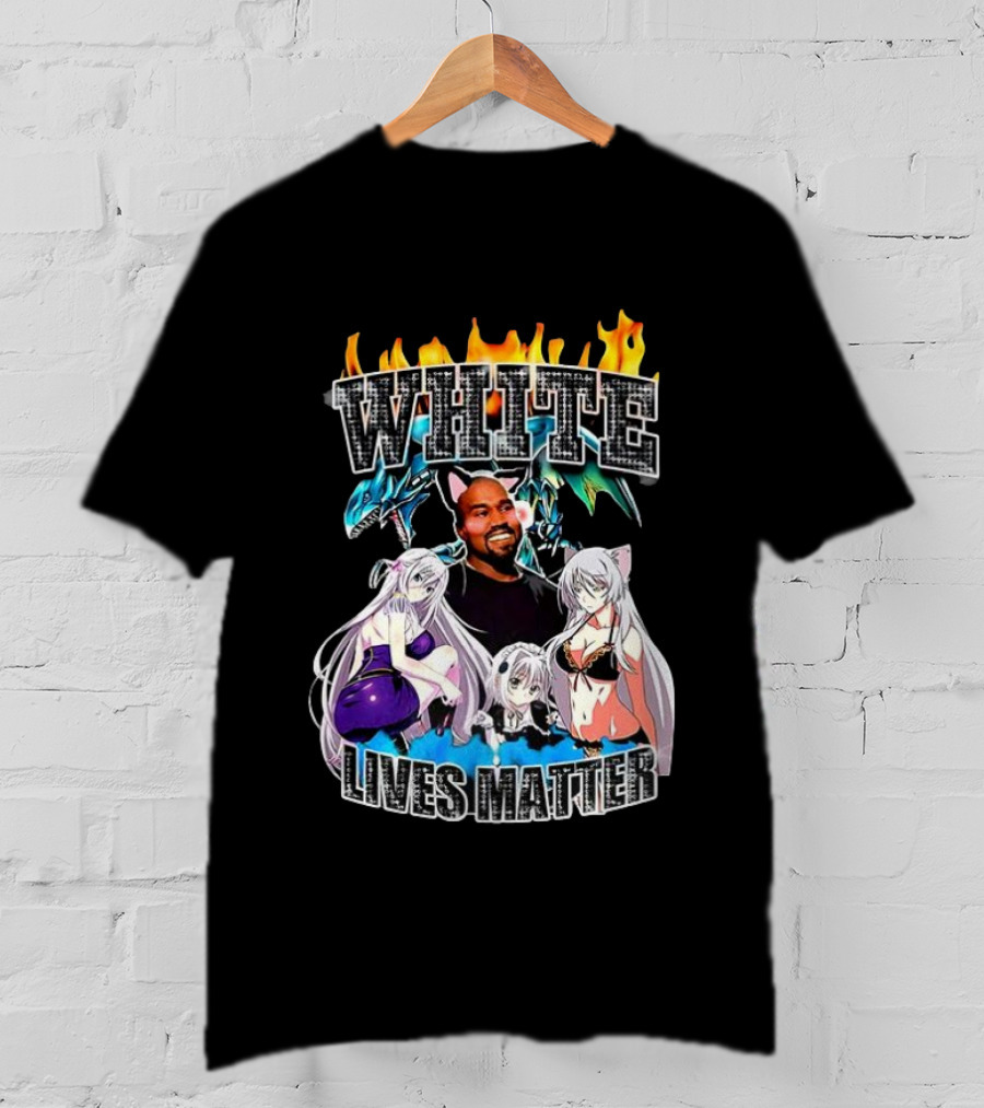 Kanye West Anime White Lives Matter Flame Background Anime Characters T-Shirt
