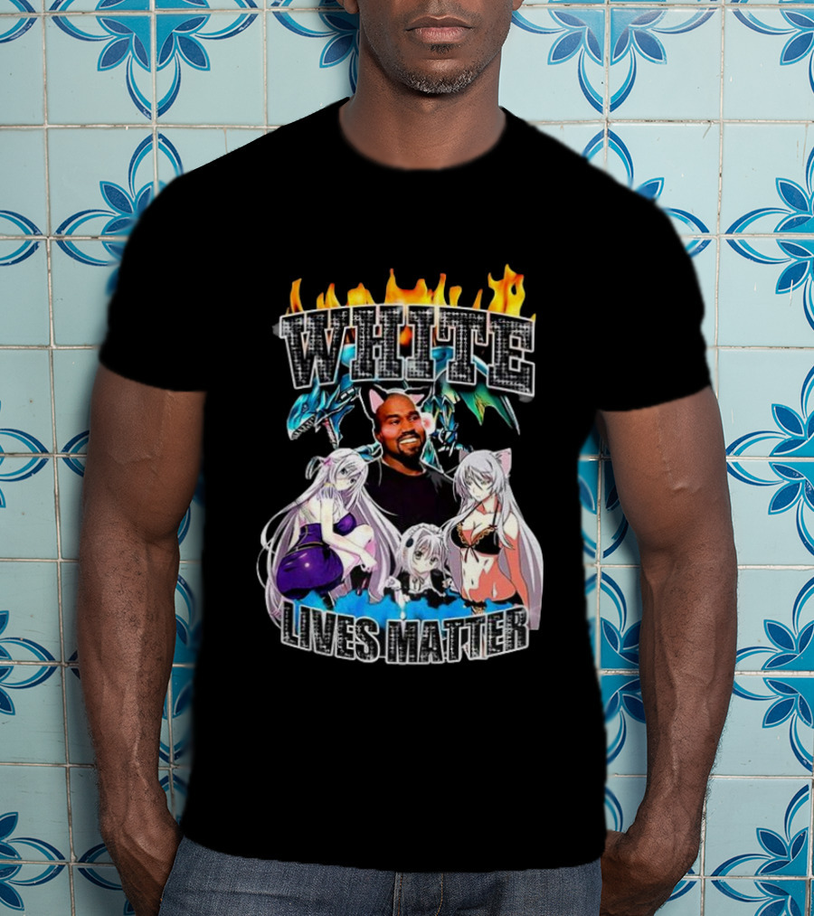 Kanye West Anime White Lives Matter Flame Background Anime Characters T-Shirt