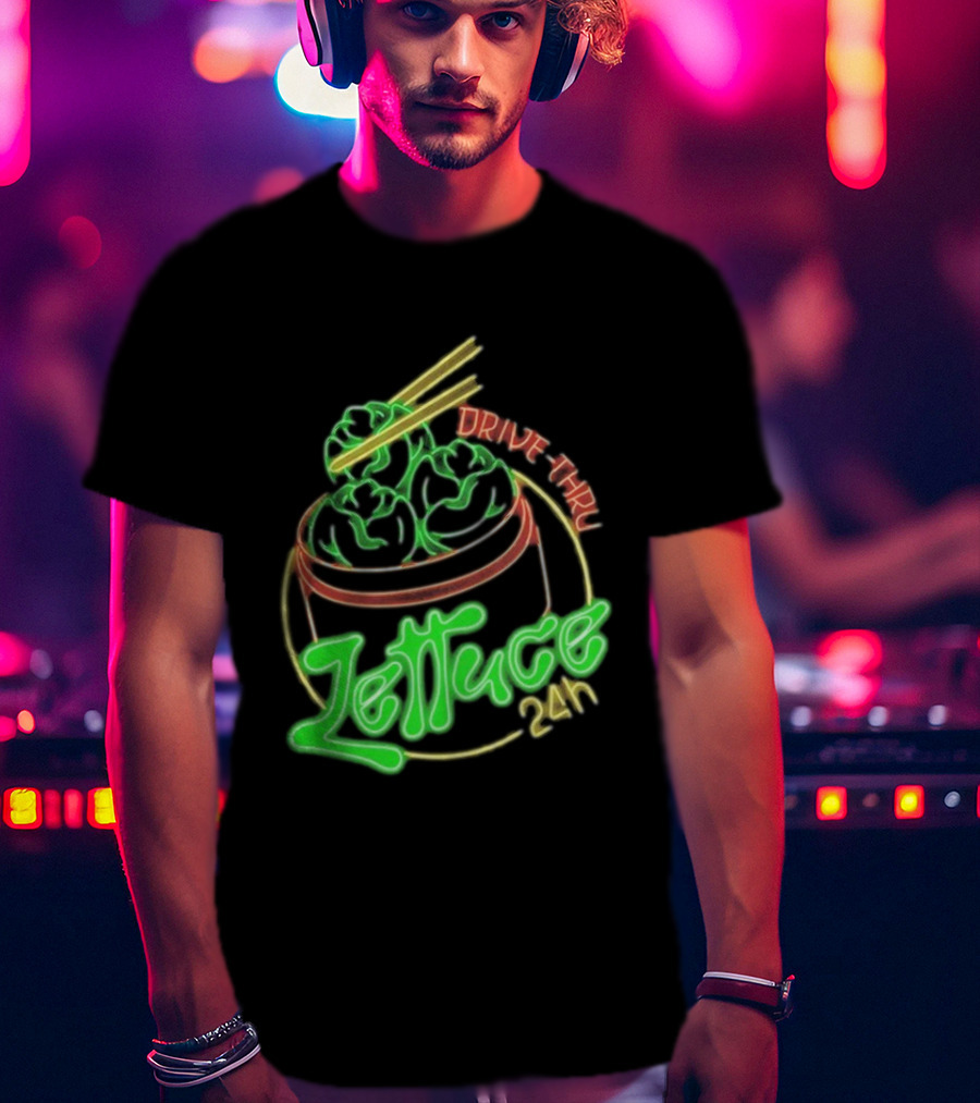 Lettuce Drive Thru 24 Hour Neon Bowl With Chopsticks T-Shirt