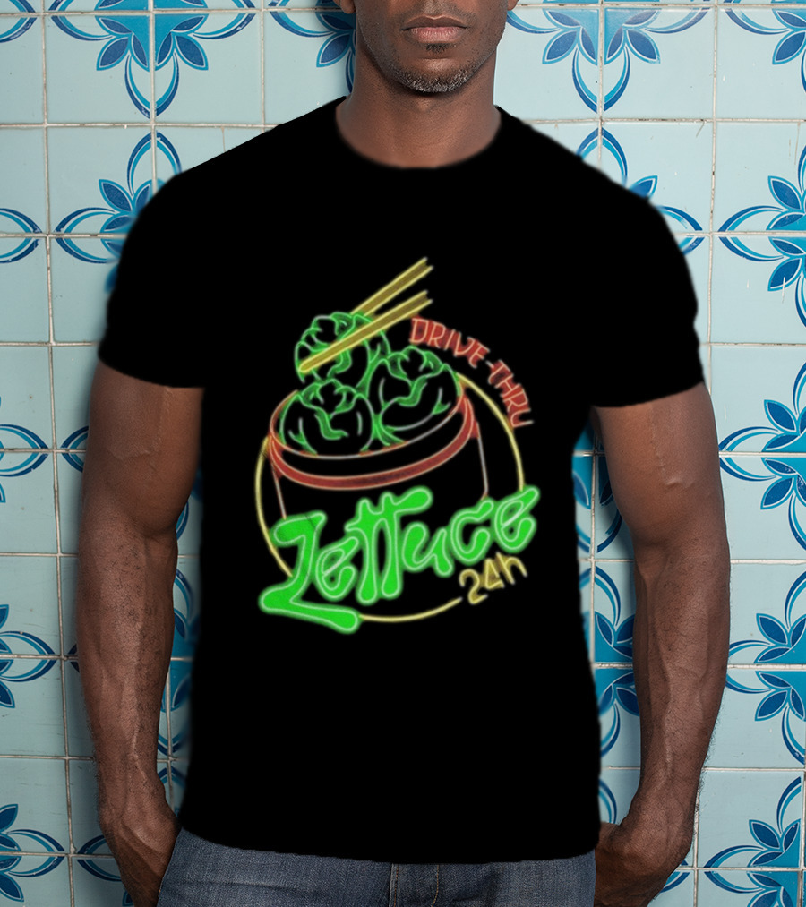 Lettuce Drive Thru 24 Hour Neon Bowl With Chopsticks T-Shirt