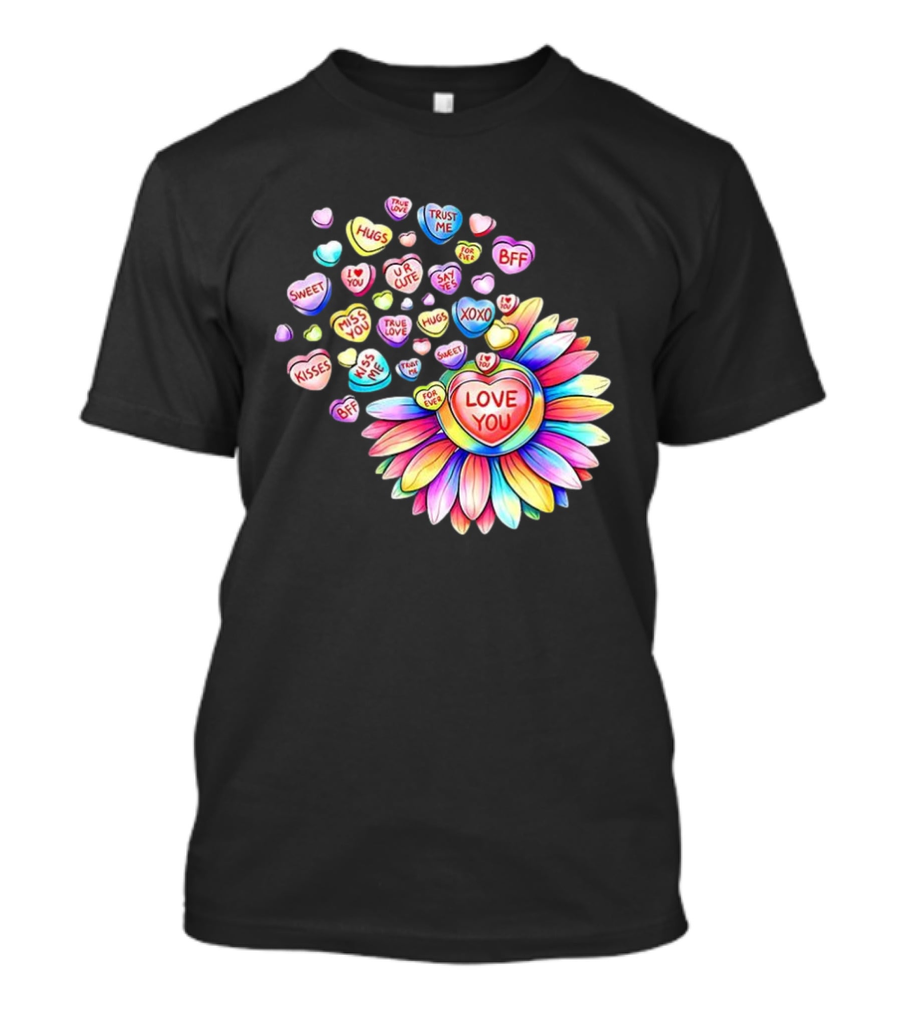 Valentine's Day Love You Sunflower With Candy Hearts Messages T-Shirt