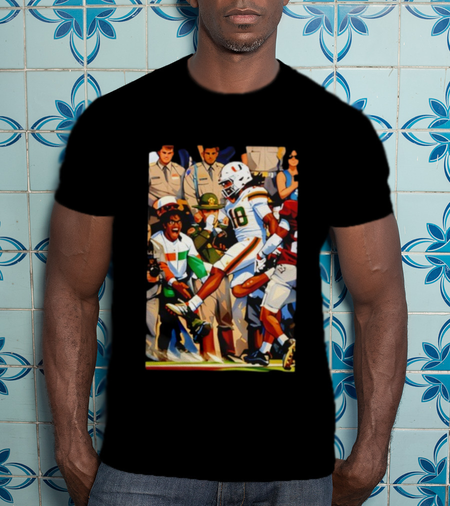 Miami Hurricanes Football Touchdown Celebration Game Day Action Scene T-Shirt