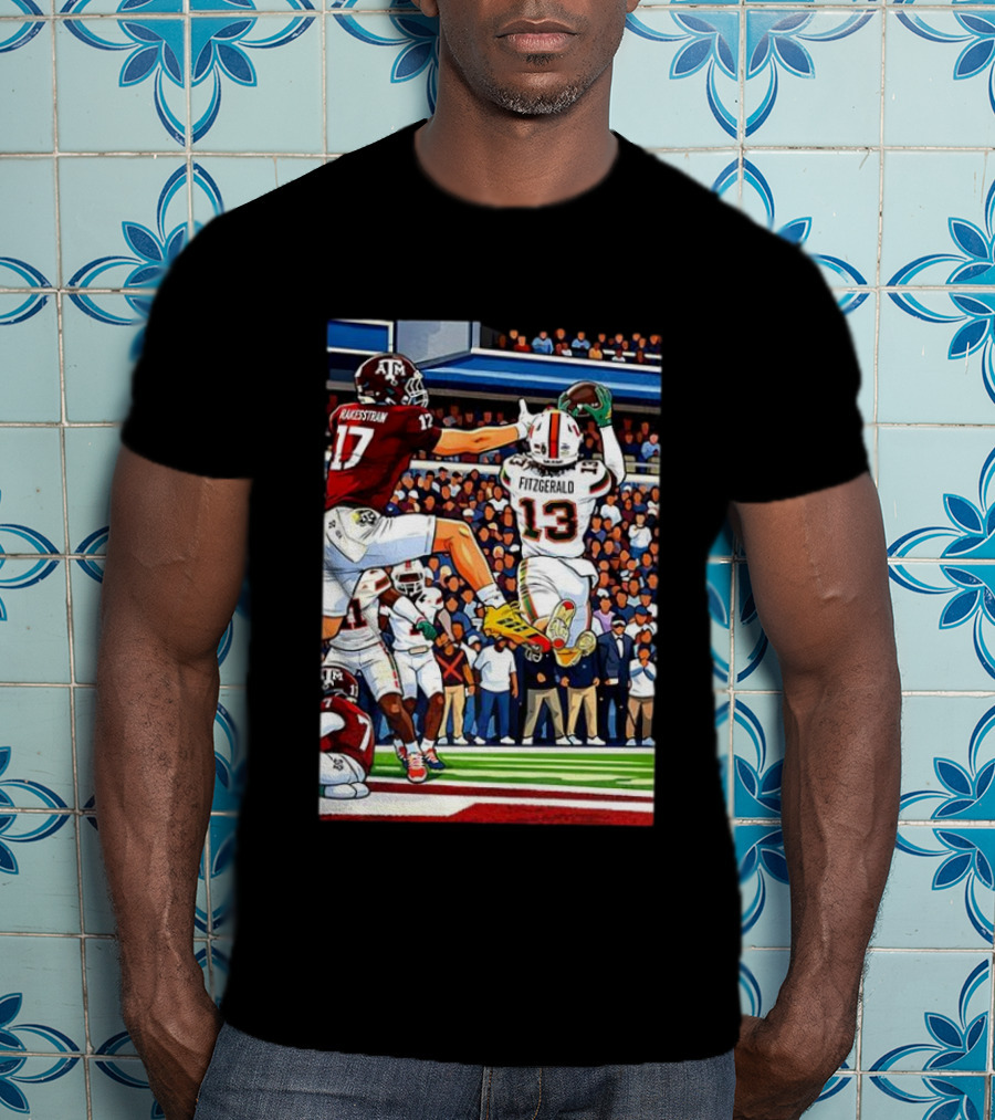Miami Hurricanes Rakestraw 17 Vs Texas A&M Aggies Fitzgerald 13 NCAA CFP 2025 Match Football Action T-Shirt