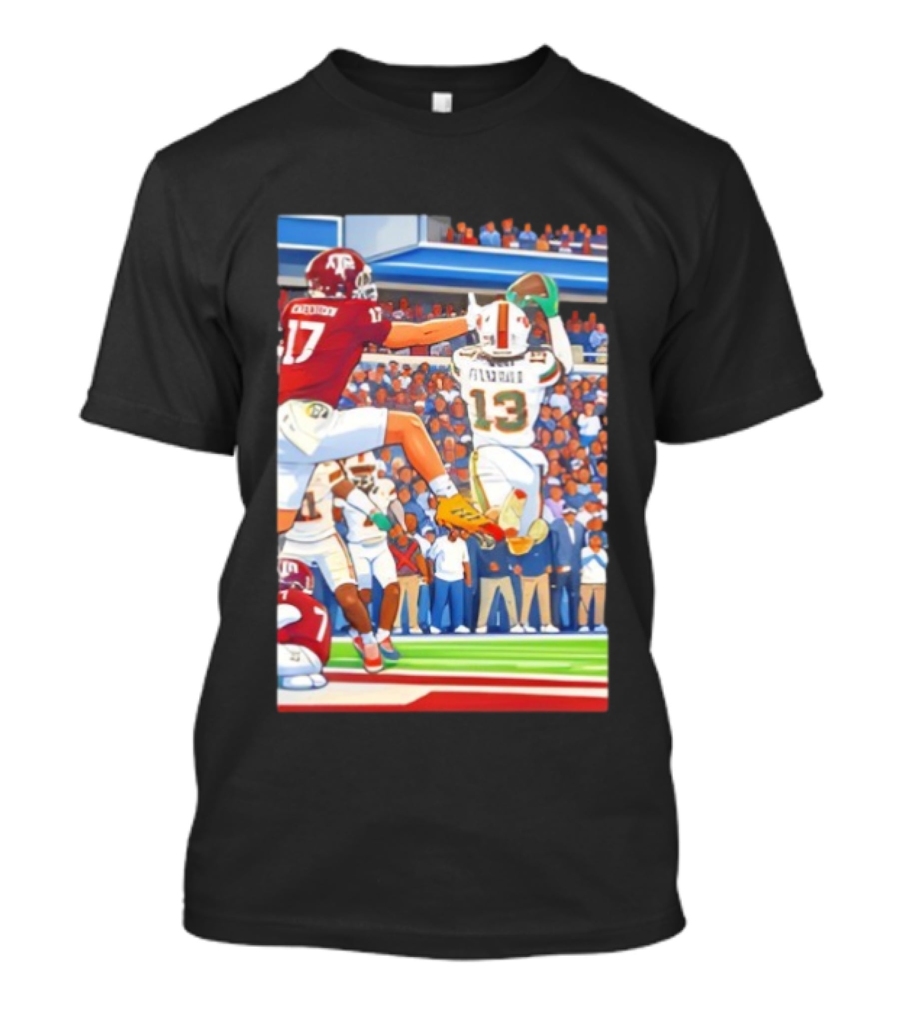 Miami Hurricanes Vs Texas A&M Football Game Fitzgerald 13 Rakestraw 17 Stadium Scene T-Shirt