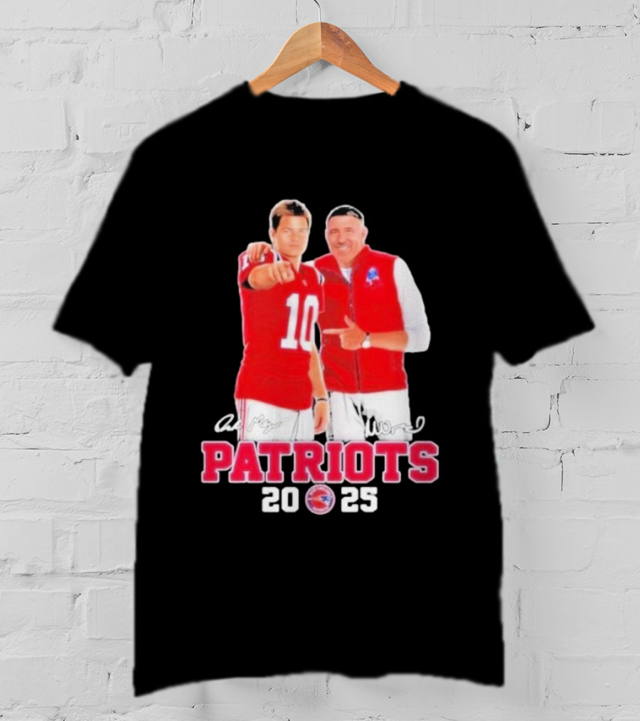 Mike Vrabel Drake Maye Patriots 2025 Signatures T-Shirt