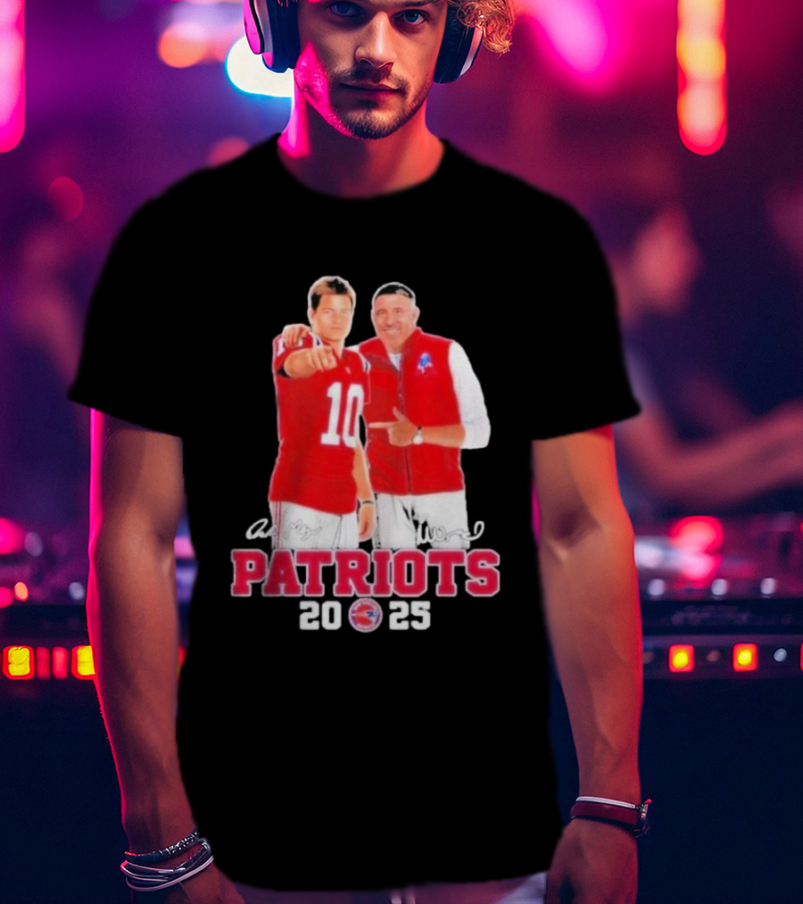 Mike Vrabel Drake Maye Patriots 2025 Signatures T-Shirt