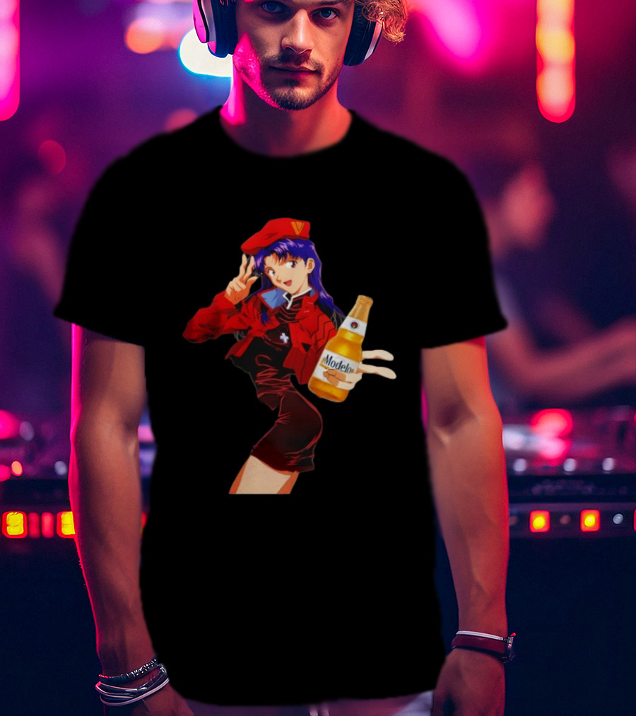 Misato Katsuragi Modelo Especial Beer Anime Fusion T-Shirt