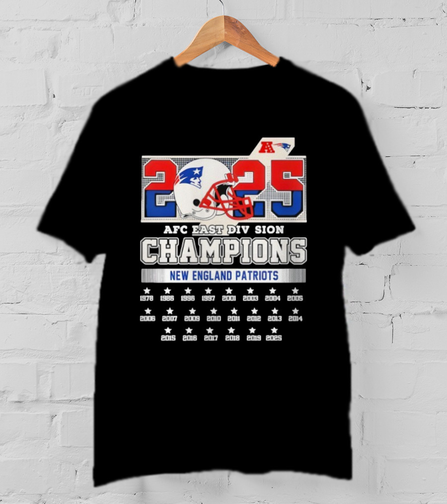 New England Patriots 2025 AFC East Division Champions Helmet Stars T-Shirt