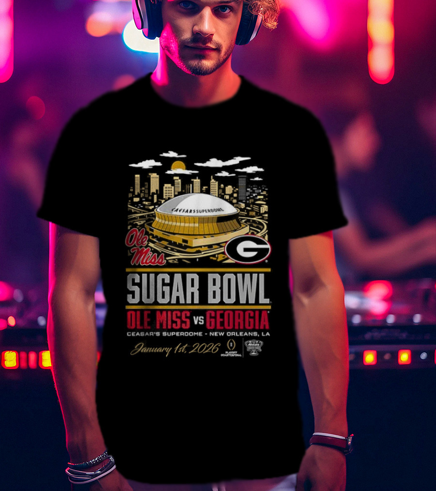 Ole Miss Rebels Vs Georgia Bulldogs NCAA CFP Sugar Bowl 2026 Caesars Superdome January 1 New Orleans T-Shirt