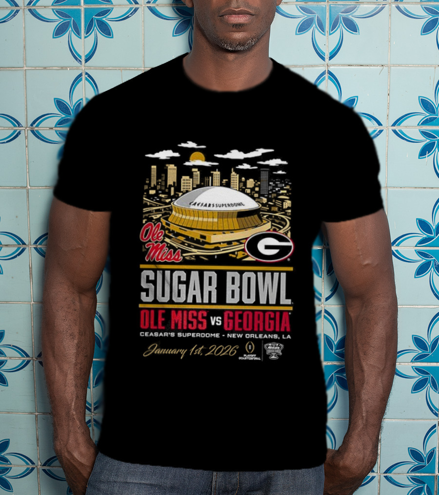 Ole Miss Rebels Vs Georgia Bulldogs NCAA CFP Sugar Bowl 2026 Caesars Superdome January 1 New Orleans T-Shirt
