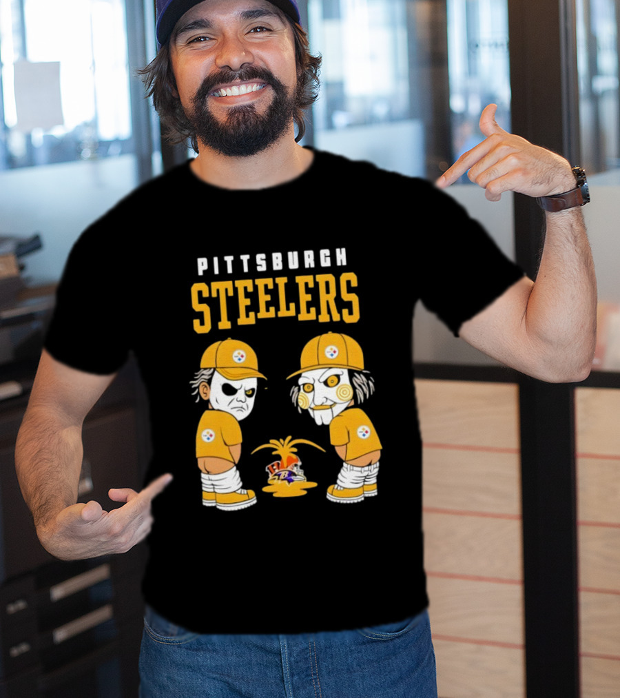 Pittsburgh Steelers Michael Myers Billy The Puppet Baltimore Ravens Vs Cleveland Browns Rivalry T-Shirt