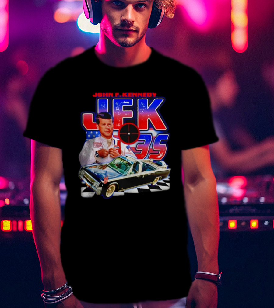 John F. Kennedy JFK 35 Racer Car USA Flag T-Shirt