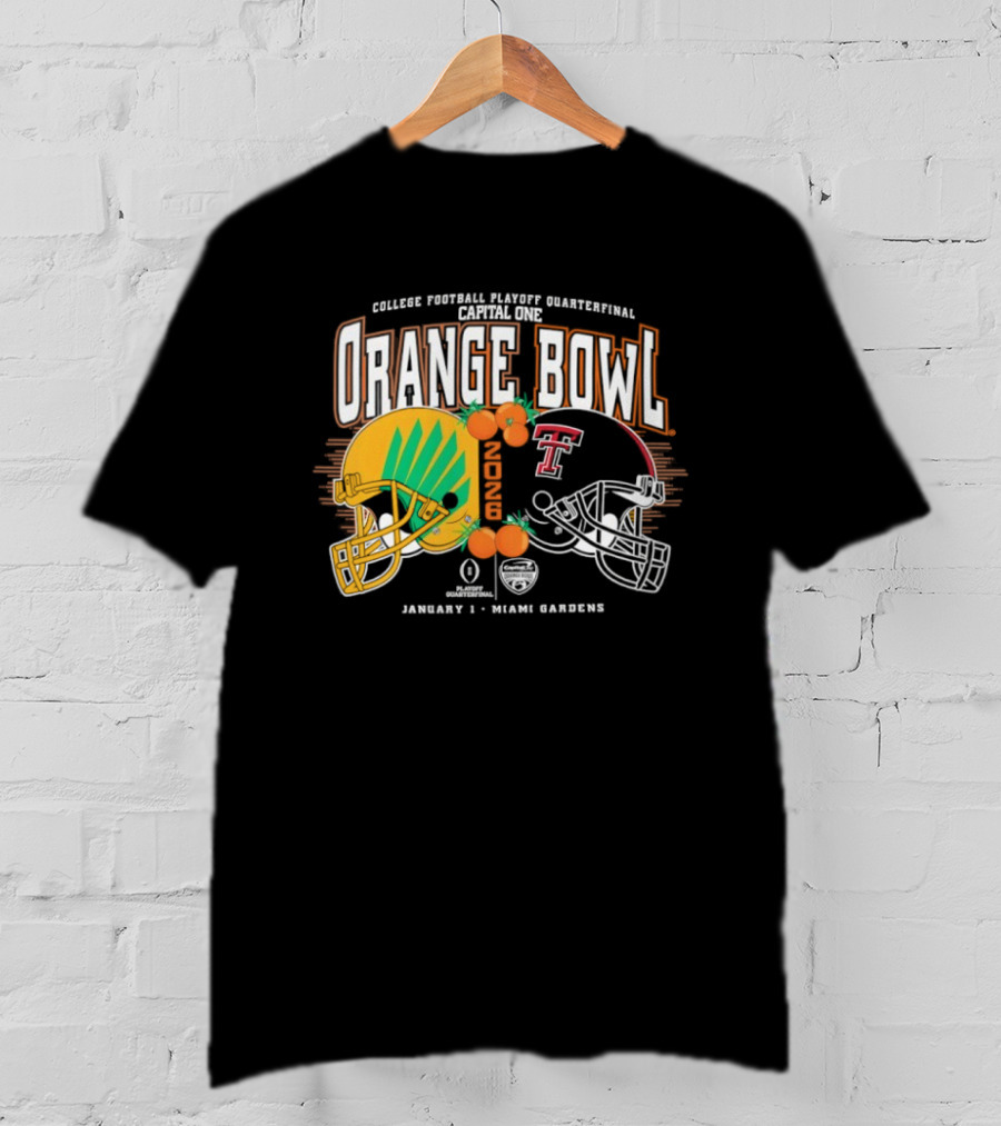 Texas Tech Red Raiders Oregon Ducks Orange Bowl 2025 CFP Quarterfinal Miami Gardens T-Shirt