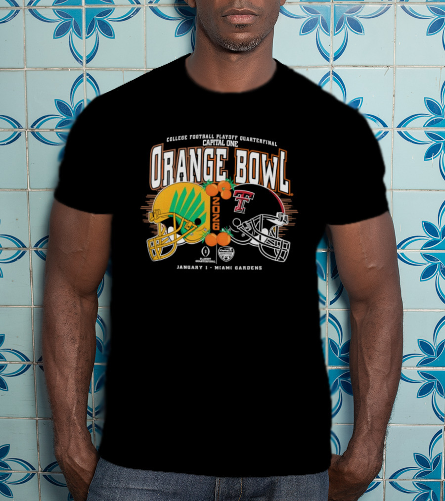 Texas Tech Red Raiders Oregon Ducks Orange Bowl 2025 CFP Quarterfinal Miami Gardens T-Shirt