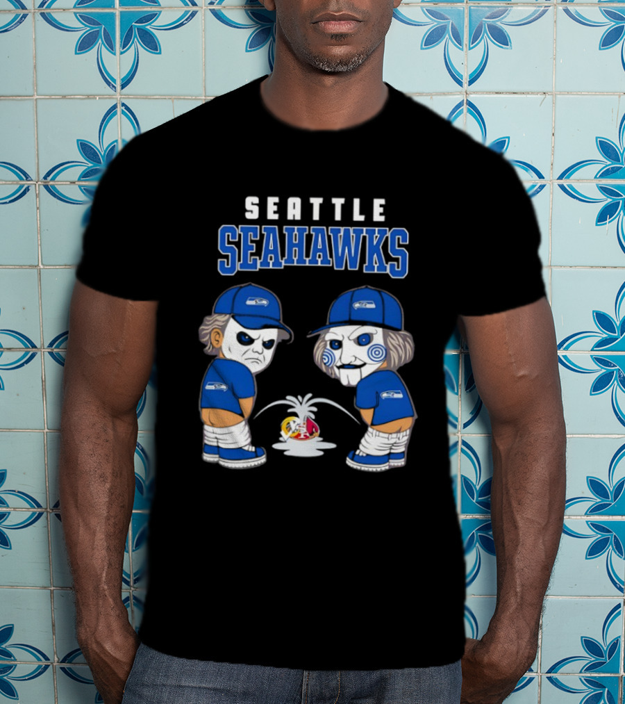 Seattle Seahawks Michael Myers Billy The Puppet Piss On Rival Teams T-Shirt