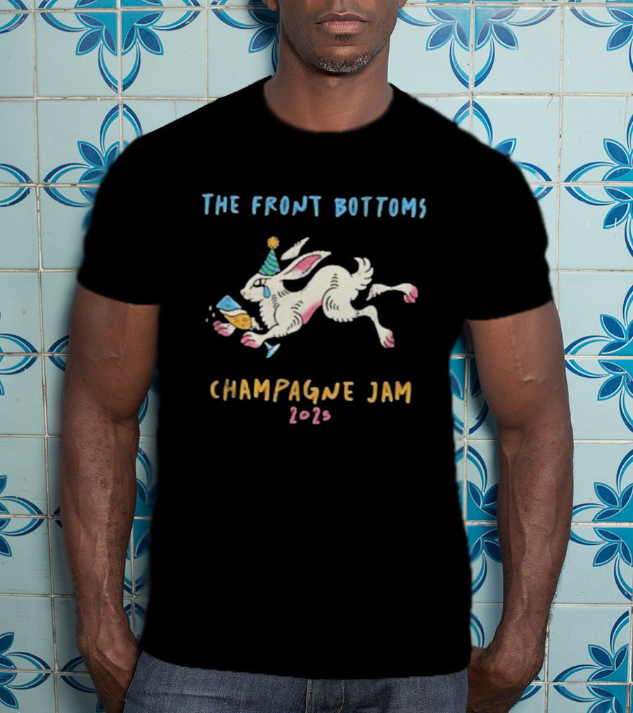 The Front Bottoms Champagne Jam 2026 Bunny Party Hat Festive Rabbit T-Shirt