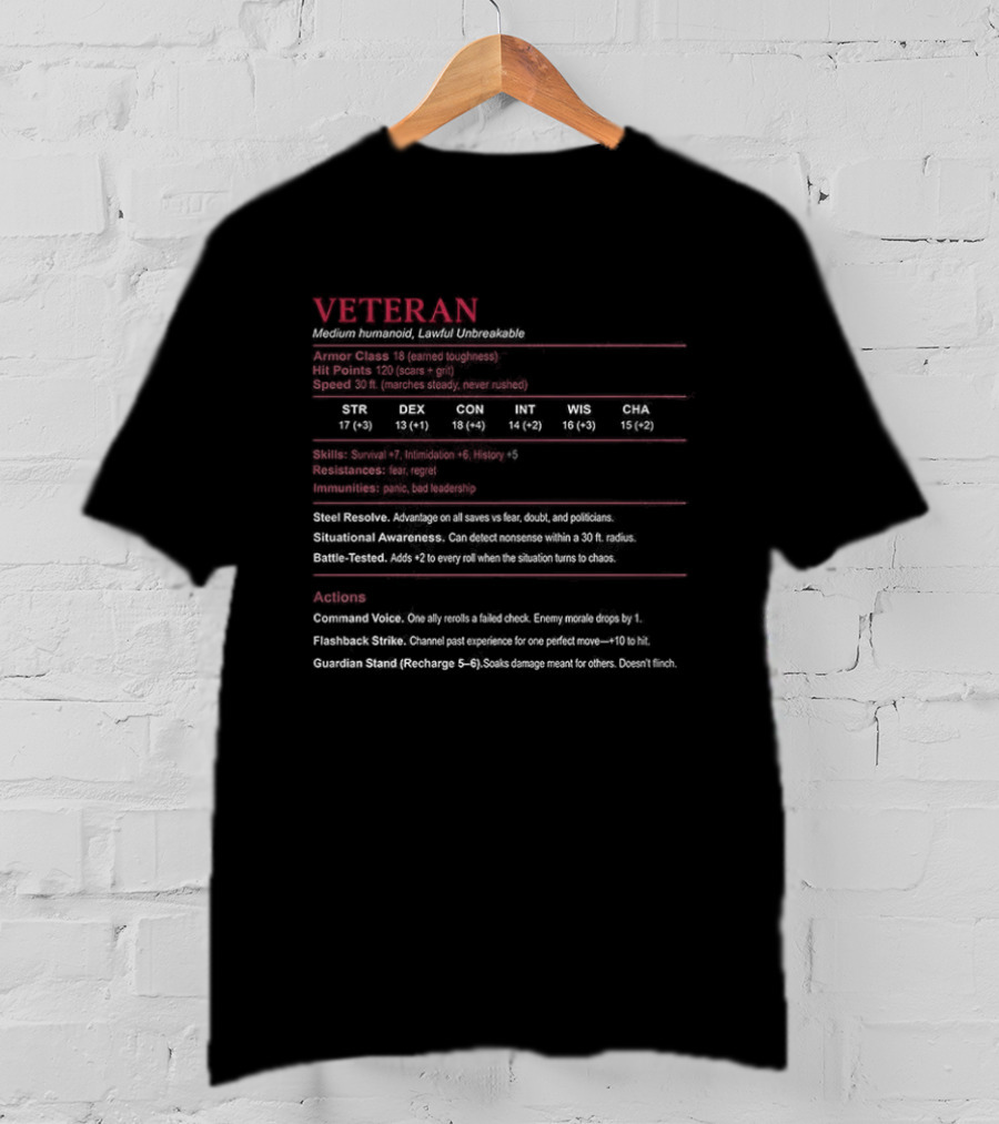 Veteran Medium Humanoid Lawful Unbreakable Mythical Background Proficiency T-Shirt