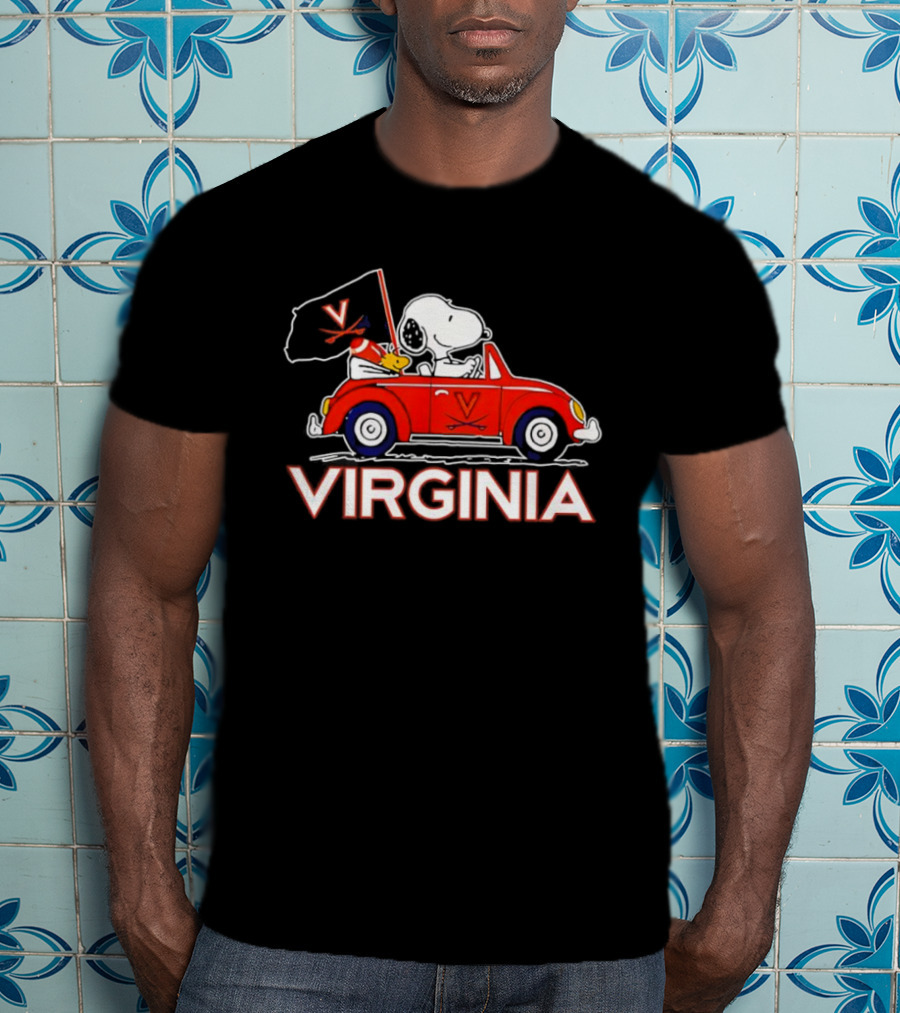 Virginia Tech Snoopy Woodstock Driving Red Car With Flag T-Shirt