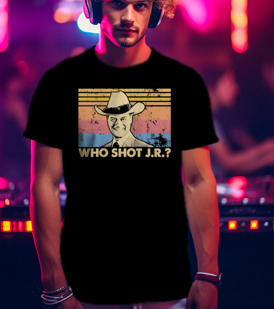 Who Shot J.R. Retro Cowboy Dallas TV Soap Opera Mystery T-Shirt
