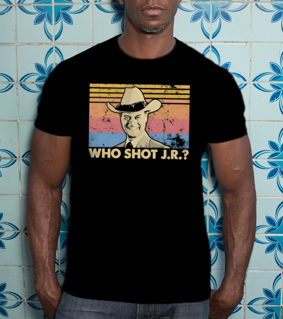 Who Shot J.R. Retro Cowboy Dallas TV Soap Opera Mystery T-Shirt